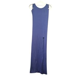 SCK THE LABEL Midi Tank Dress •8• Stretch Jersey Blue Maxi High Slit Australia